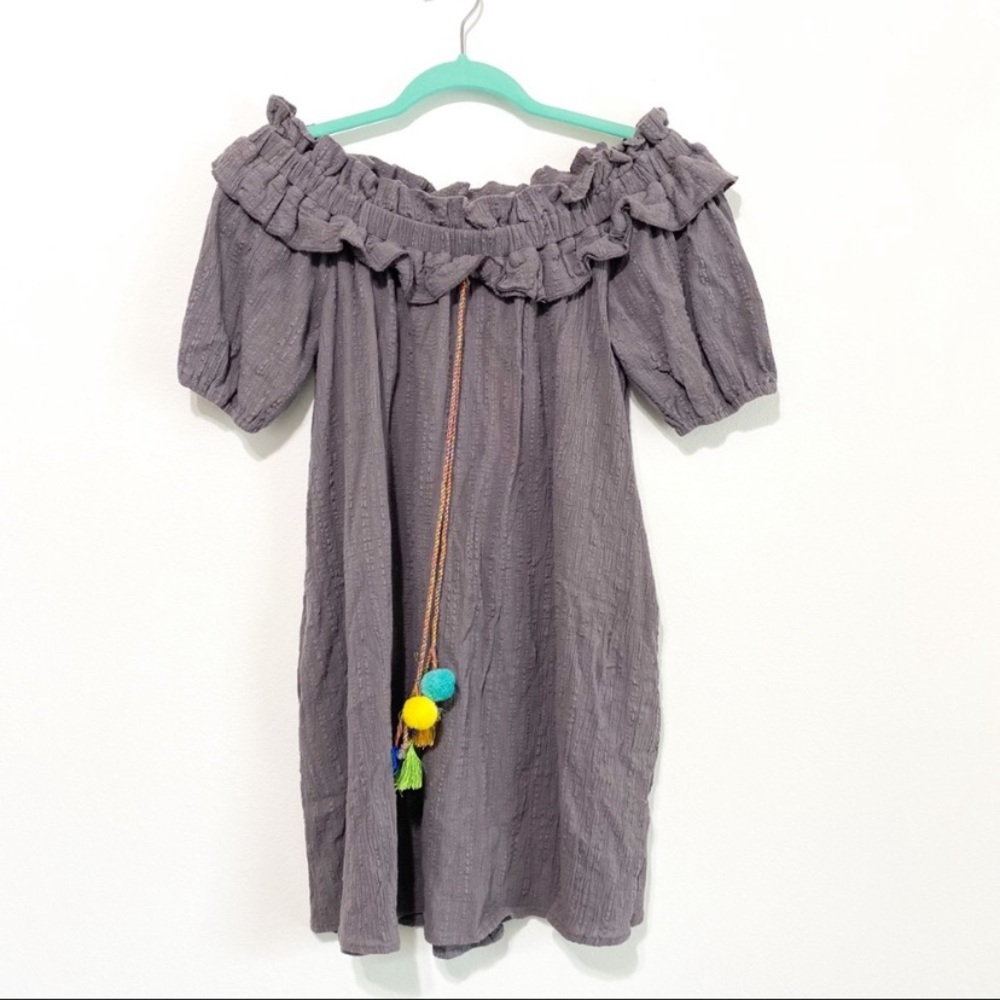 Umgee Gray Off The Shoulder Tassel Dress Size M